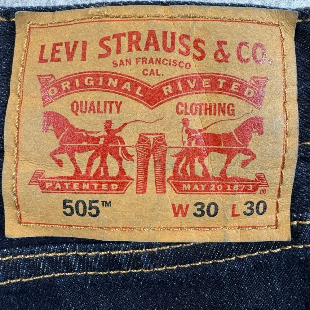 Levi's 505 Jeans 30X30 Men's Stretch Regular Fit Zip Fly Straight Leg Dark Blue